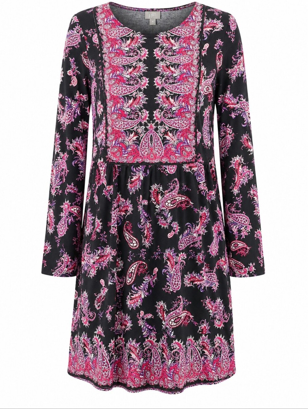 J. JILL | Boho Paisley Border Print Knit Dress Long Sleeve Rayon Blend | M
